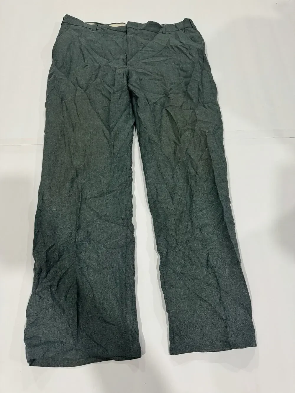 Vtg USA Made Size L Green Pleated High Waist Dress Mens Pants No Brand Textured